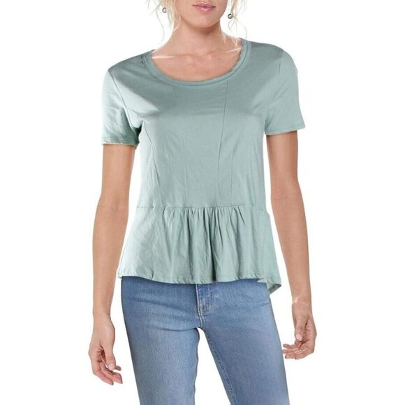 Joe's Collection Peggy Peplum Ruffled Hem Top Dusty Blue ( M ) - Picture 1 of 4